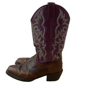 Justin Stampede Cowboy Boots Men's Size 9 D Tan Distressed Buffalo Square Toe